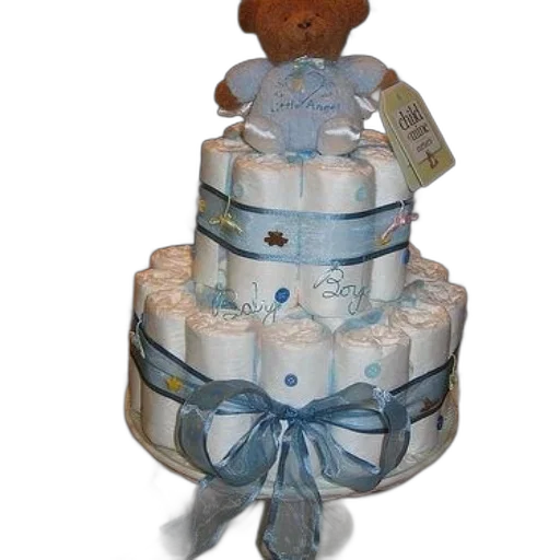 crown, 3d render, cake, made, diapers, blue, ribbon, teddy transparent PNG cut-out