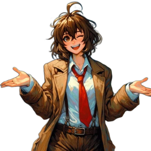 jacket, staff, anime, pixel art, concept art, cartoon, animated, character transparent PNG cut-out
