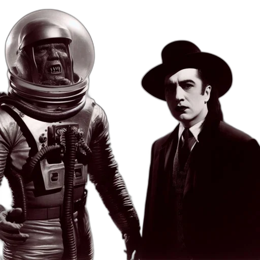 robot, concept art, comic book art, outer space, underwater, monochrome, desert, setting transparent PNG cut-out