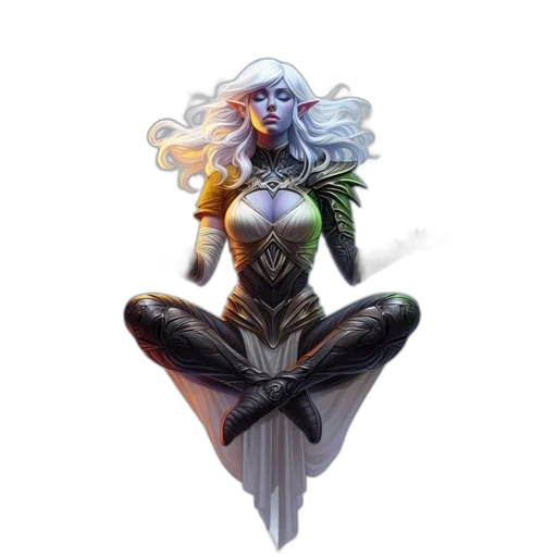 concept art, fantasy art, pixel art, comic book art, female, figure, flowing, white transparent PNG cut-out