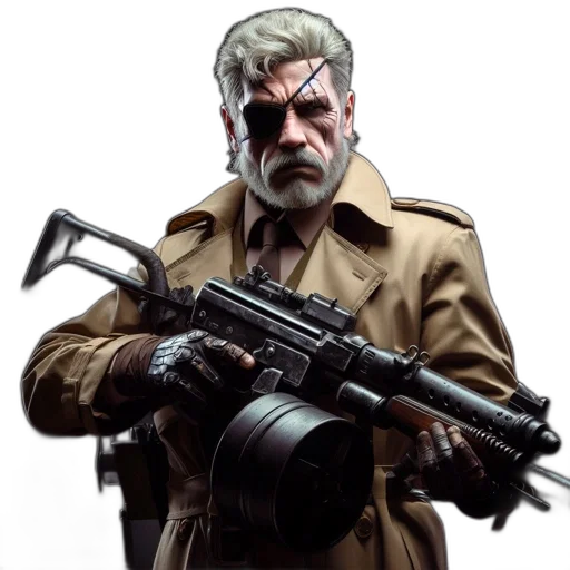 weapon, staff, jacket, concept art, comic book art, cyberpunk, photorealistic, elderly transparent PNG cut-out
