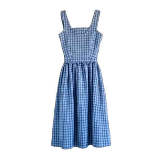 dress, blue, sleeveless, checkered, pleated, midi transparent PNG cut-out