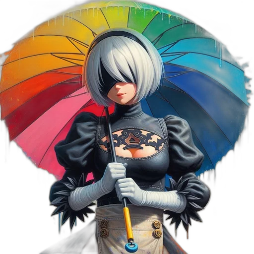 umbrella, weapon, jacket, sword, fantasy art, concept art, anime, pixel art transparent PNG cut-out