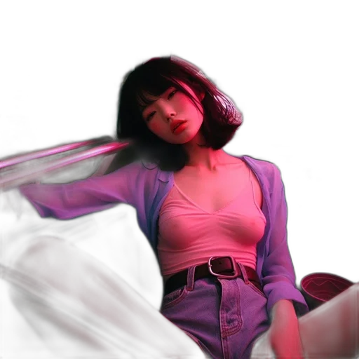 jacket, hair, robot, dress, vaporwave, 3d render, photorealistic, concept art transparent PNG cut-out