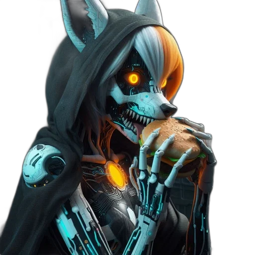 mask, robot, creature, staff, concept art, 3d render, cyberpunk, fantasy art transparent PNG cut-out