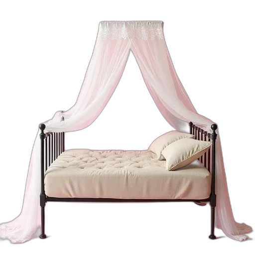 furniture, 3d render, pastel, vintage, metal, bed, frame, white transparent PNG cut-out