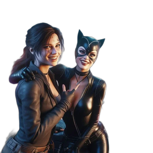 mask, comic book art, concept art, 3d render, fantasy art, two, female, characters transparent PNG cut-out