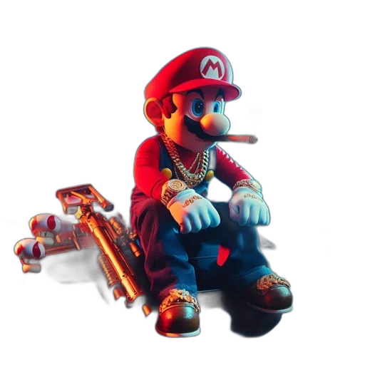 weapon, 3d render, concept art, pixel art, vaporwave, urban, styled, mario transparent PNG cut-out