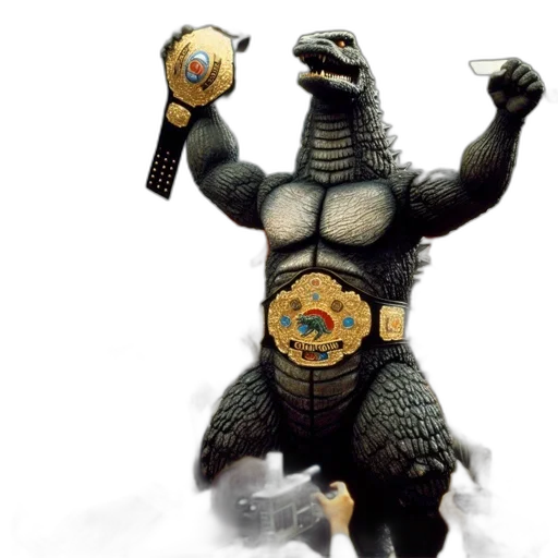 animal, concept art, 3d render, godzilla-like, creature, holds, championship, belt transparent PNG cut-out