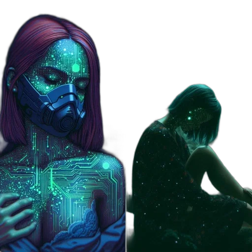 mask, creature, concept art, cyberpunk, fantasy art, comic book art, neon lights, outer space transparent PNG cut-out