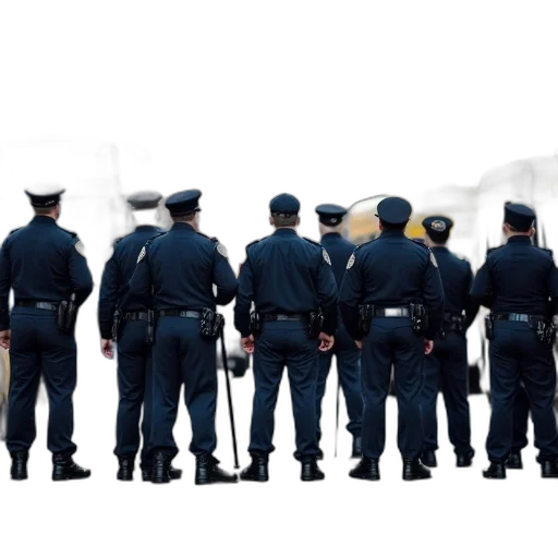 staff, weapon, concept art, group, police, officers, uniform, standing transparent PNG cut-out
