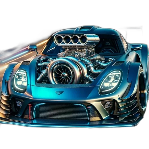 car, photorealistic, concept art, 3d render, fantasy art, advanced, metallic, blue transparent PNG cut-out