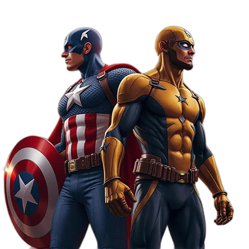 comic book art, concept art, 3d render, pixel art, golden, avengers, men, vol transparent PNG cut-out