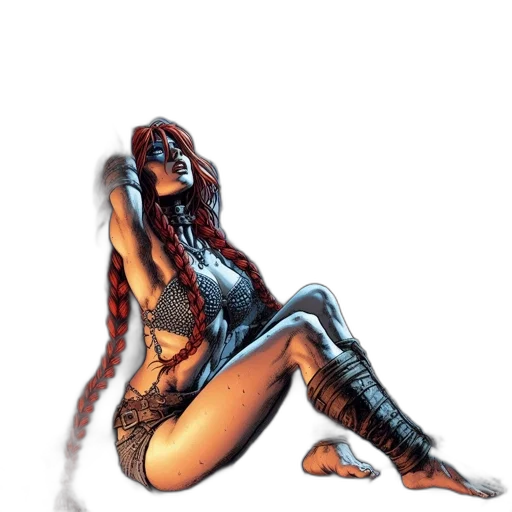 comic book art, concept art, fantasy art, pixel art, darkened, chamber, chained, woman transparent PNG cut-out