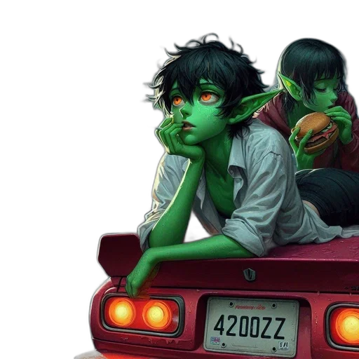 car, concept art, comic book art, photorealistic, fantasy art, neon lights, green, two transparent PNG cut-out