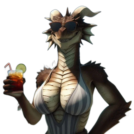 dragon, creature, concept art, fantasy art, pixel art, 3d render, swimwear, lounges transparent PNG cut-out