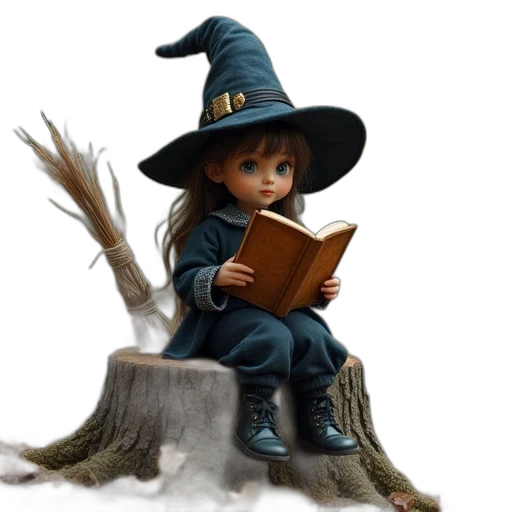 hat, staff, fantasy art, concept art, 3d render, photorealistic, cute, girl transparent PNG cut-out