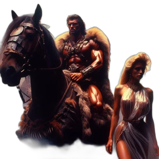 concept art, fantasy art, comic book art, pixel art, muscular, man, horse, dressed transparent PNG cut-out