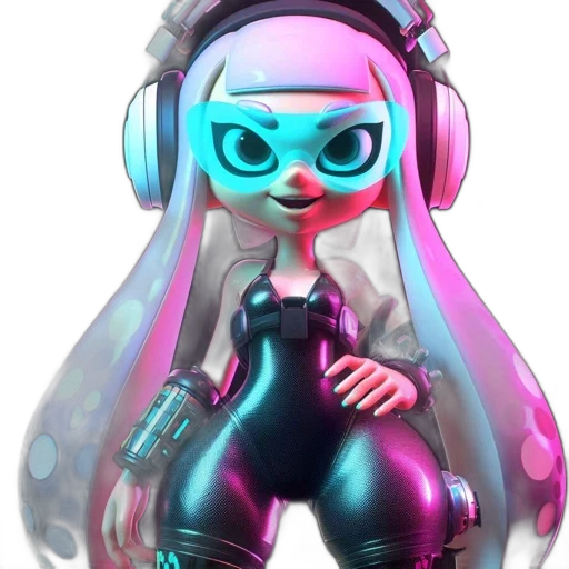 robot, dress, jacket, weapon, concept art, 3d render, vaporwave, cyberpunk transparent PNG cut-out