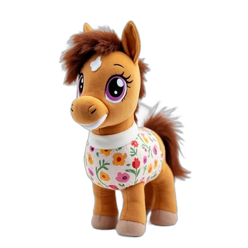 dress, 3d render, plush, toy, horse, floral, patterned, headband transparent PNG cut-out