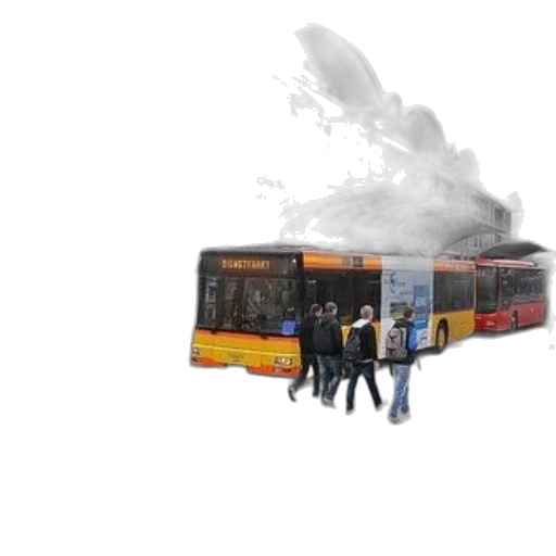 concept art, photorealistic, 3d render, fog, city street, group, people, boarding transparent PNG cut-out