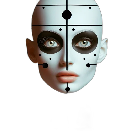 mask, robot, face, staff, 3d render, concept art, cyberpunk, photorealistic transparent PNG cut-out