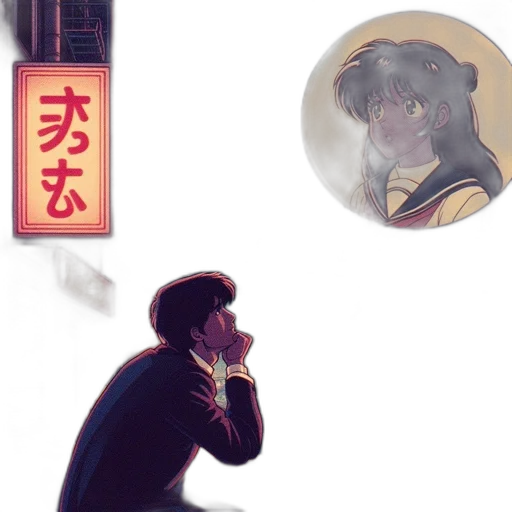 concept art, anime, watercolor, vaporwave, neon lights, night, rain, fog transparent PNG cut-out