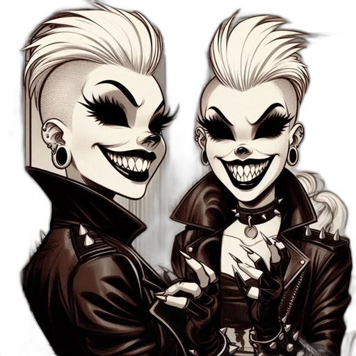 mask, cartoon, concept art, comic book art, fantasy art, two, characters, gothic transparent PNG cut-out