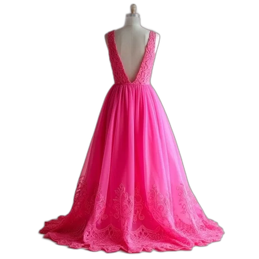 dress, neon, bright, pink, openwork, lace, backless, design transparent PNG cut-out