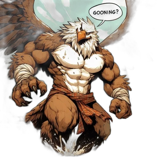 comic book art, concept art, fantasy art, anthropomorphic, eagle-like, creature, dynamic, pose transparent PNG cut-out