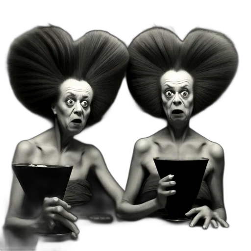 hair, mask, concept art, cartoon, comic book art, fantasy art, two, identical transparent PNG cut-out