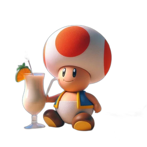 hat, bottle, food, robot, 3d render, concept art, animated, toad transparent PNG cut-out