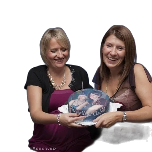 staff, photorealistic, two, women, hold, birthday, cake, candles transparent PNG cut-out