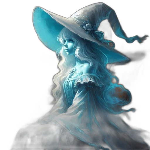 hat, mask, creature, dress, fantasy art, concept art, watercolor, photorealistic transparent PNG cut-out