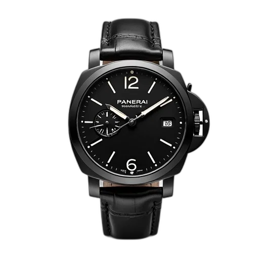 black, wristwatch, leather, strap, displayed, against, white, background transparent PNG cut-out