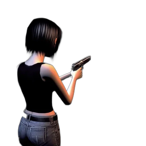 weapon, staff, jacket, 3d render, concept art, pixel art, photorealistic, woman transparent PNG cut-out