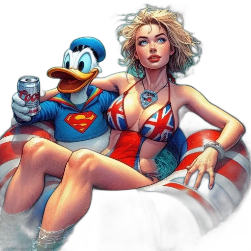 comic book art, concept art, cartoon, pixel art, underwater, woman, union, jack transparent PNG cut-out