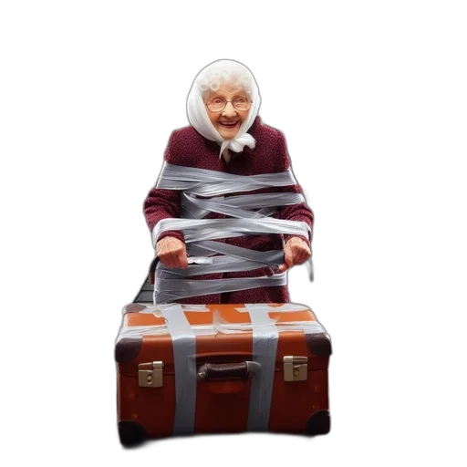 furniture, staff, jacket, robot, 3d render, elderly, woman, wrapped transparent PNG cut-out