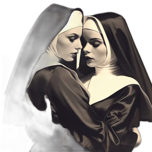 concept art, photorealistic, 3d render, comic book art, two, women, nun, outfits transparent PNG cut-out