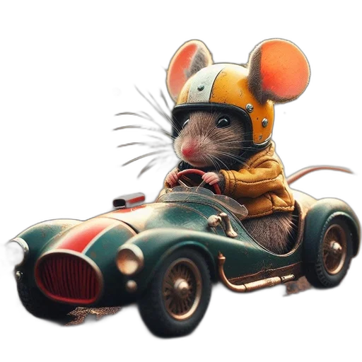 car, animal, hat, concept art, photorealistic, 3d render, mouse, dressed transparent PNG cut-out
