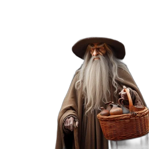 hat, staff, 3d render, fantasy art, concept art, photorealistic, elderly, wizard transparent PNG cut-out