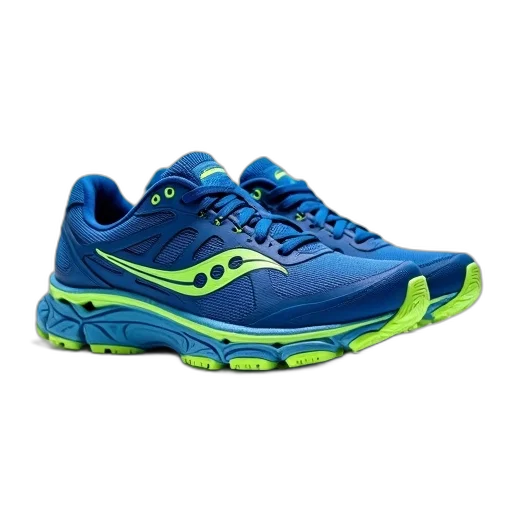 shoes, pair, blue, green, running, prominent, brand, logo transparent PNG cut-out