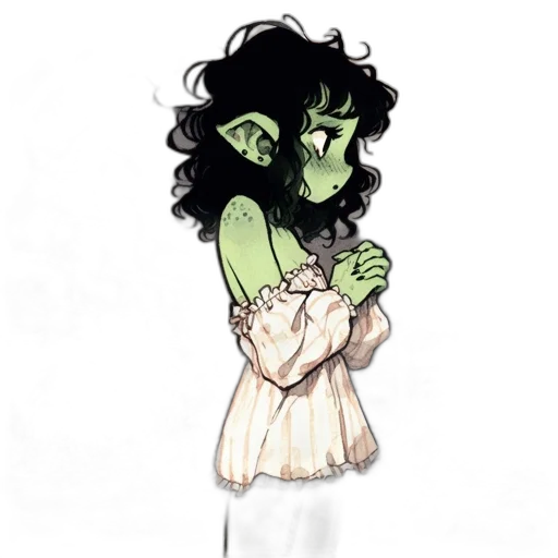 creature, dress, staff, concept art, fantasy art, pixel art, watercolor, green transparent PNG cut-out