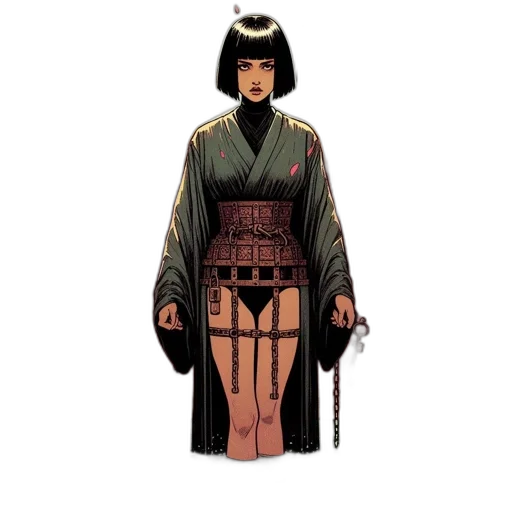 dress, comic book art, concept art, cyberpunk, fantasy art, dark, earth tones, woman transparent PNG cut-out