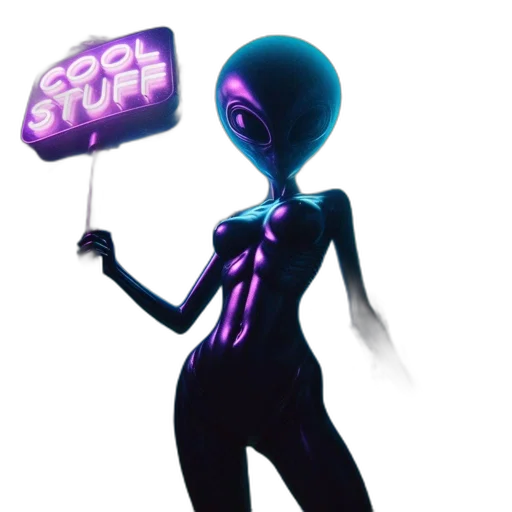 staff, creature, robot, concept art, vaporwave, pixel art, cyberpunk, neon lights transparent PNG cut-out