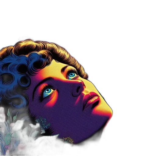 face, crown, mask, hair, vaporwave, concept art, cyberpunk, comic book art transparent PNG cut-out