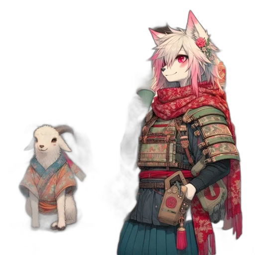 weapon, jacket, staff, animal, concept art, anime, fantasy art, pixel art transparent PNG cut-out