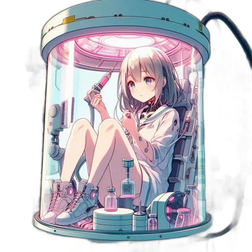 bottle, robot, dress, weapon, anime, pixel art, concept art, cyberpunk transparent PNG cut-out
