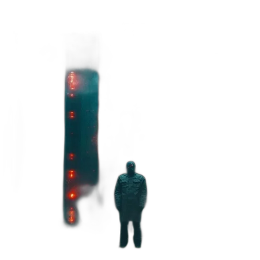robot, staff, face, jacket, concept art, 3d render, pixel art, cyberpunk transparent PNG cut-out