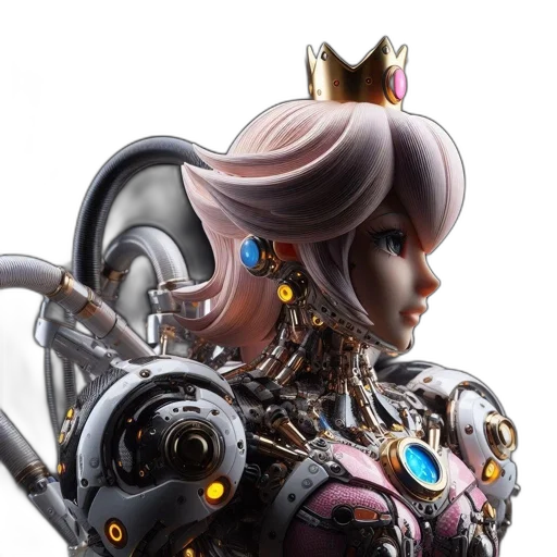 robot, crown, jewelry, weapon, concept art, 3d render, cyberpunk, fantasy art transparent PNG cut-out